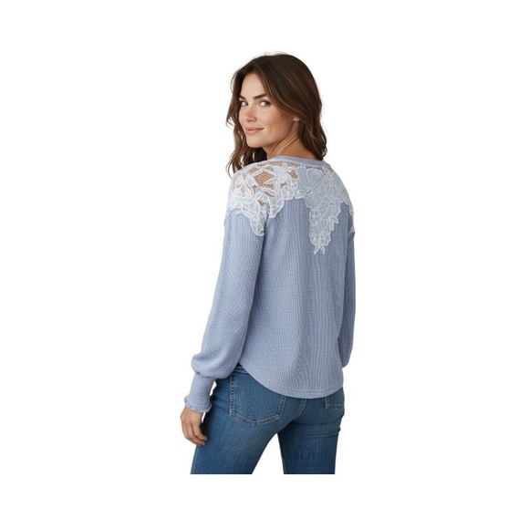 Free People Easy Breeze Appliqué Lace Henley Top - Picture 14 of 16
